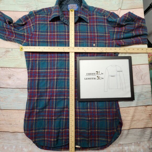 Pendleton Wool Vintage Plaid Button Shirt, Men's Medium Long - Picture 6 of 11
